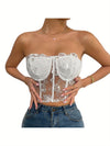 Women'S Bust Tube Tops, Embroidered Flowers Seen Through The Shoulders And Hearts of Everyday Club Parties.