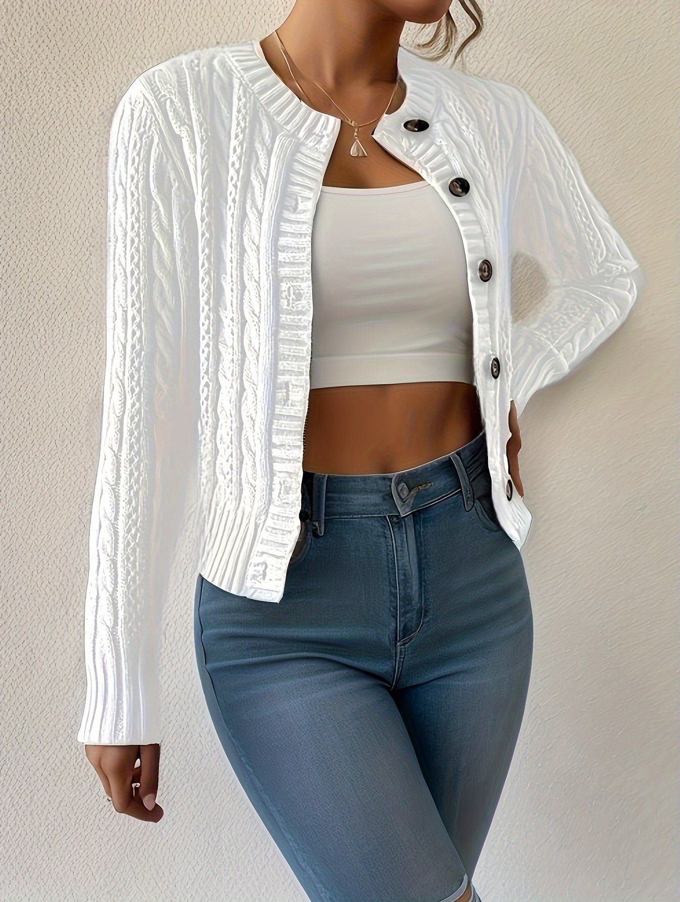 Mesh detail cable knit cardigan sweater
