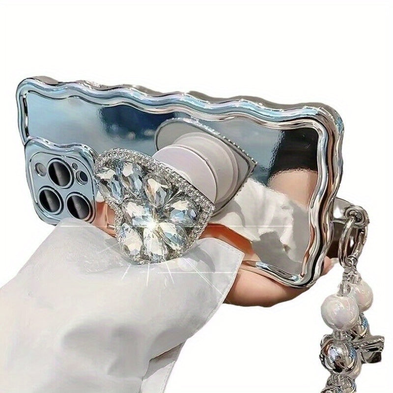 Rhinestone iPhone Case Bracket - Silvery Mirror Love Phone Bracelet