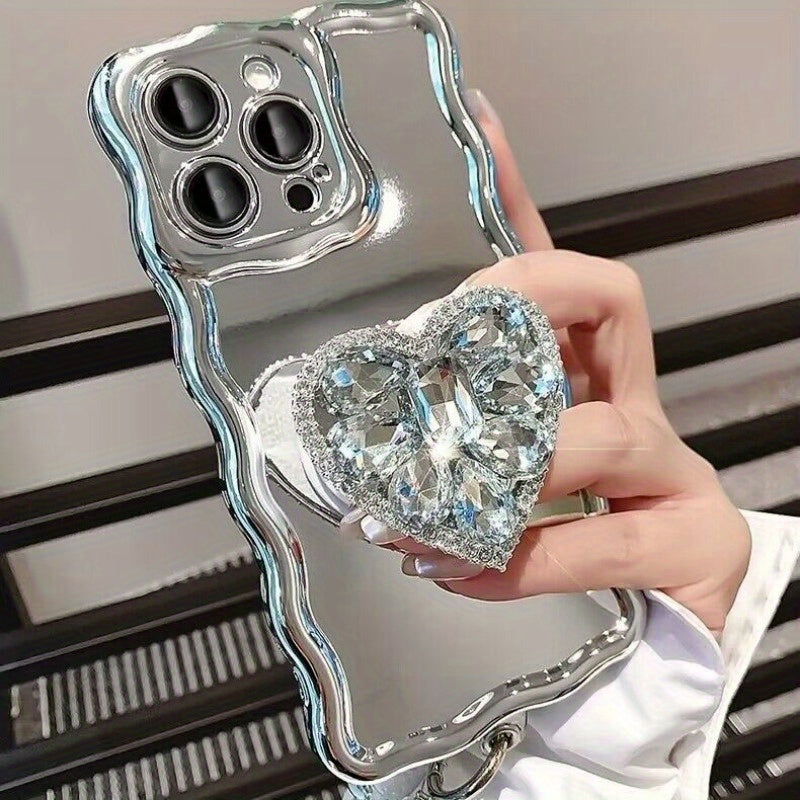 Rhinestone iPhone Case Bracket - Silvery Mirror Love Phone Bracelet