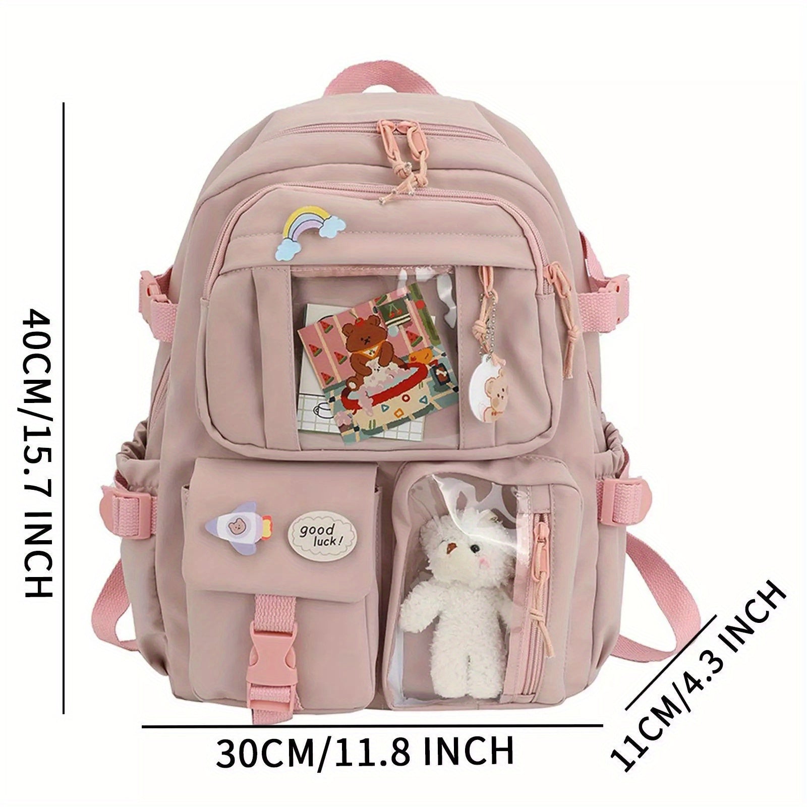 Kawaii Backpack - Cute Aesthetic Plush Pendant Pin Accessories, Large Capacity Laptop Backpack for Women - For School & Everyday Use - Perfect Gift for Teens & Students