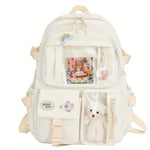 Kawaii Backpack - Cute Aesthetic Plush Pendant Pin Accessories, Large Capacity Laptop Backpack for Women - For School & Everyday Use - Perfect Gift for Teens & Students