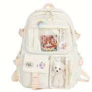 Kawaii Backpack - Cute Aesthetic Plush Pendant Pin Accessories, Large Capacity Laptop Backpack for Women - For School & Everyday Use - Perfect Gift for Teens & Students