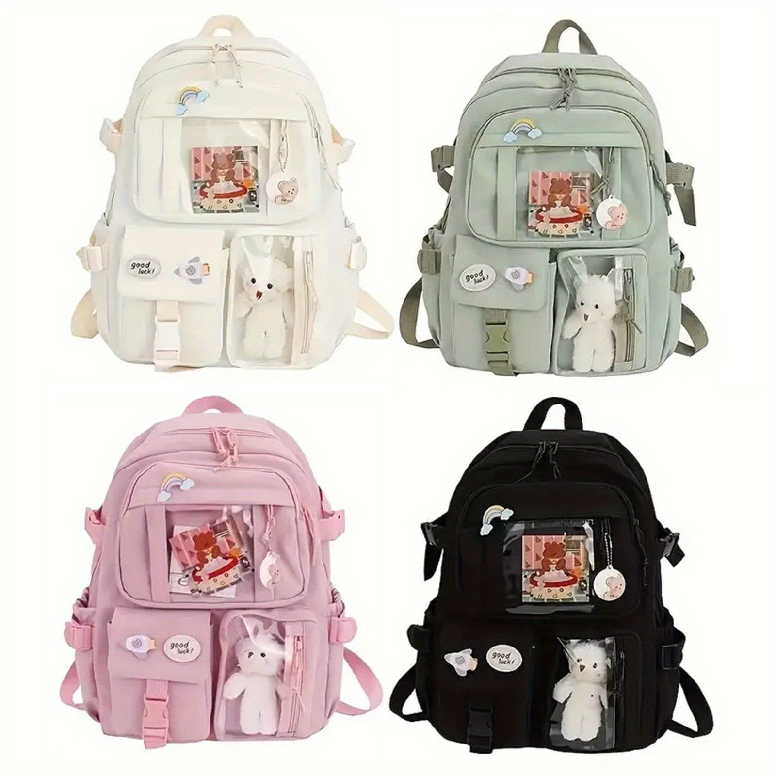 Kawaii Backpack - Cute Aesthetic Plush Pendant Pin Accessories, Large Capacity Laptop Backpack for Women - For School & Everyday Use - Perfect Gift for Teens & Students
