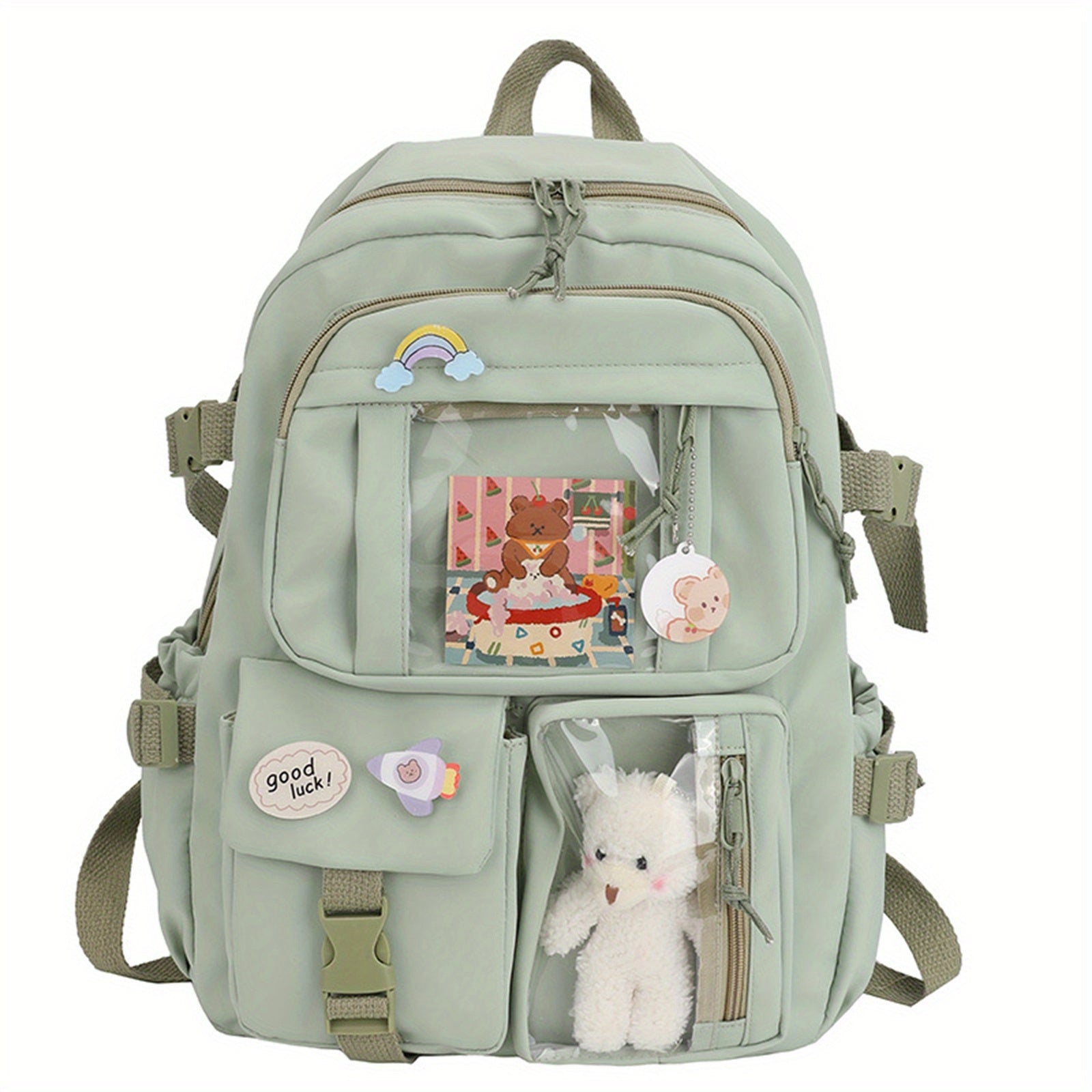 Kawaii Backpack - Cute Aesthetic Plush Pendant Pin Accessories, Large Capacity Laptop Backpack for Women - For School & Everyday Use - Perfect Gift for Teens & Students