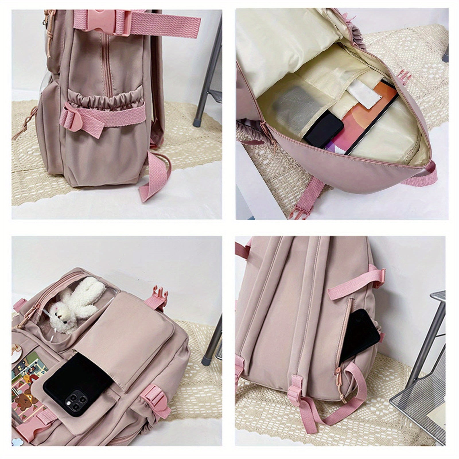 Kawaii Backpack - Cute Aesthetic Plush Pendant Pin Accessories, Large Capacity Laptop Backpack for Women - For School & Everyday Use - Perfect Gift for Teens & Students