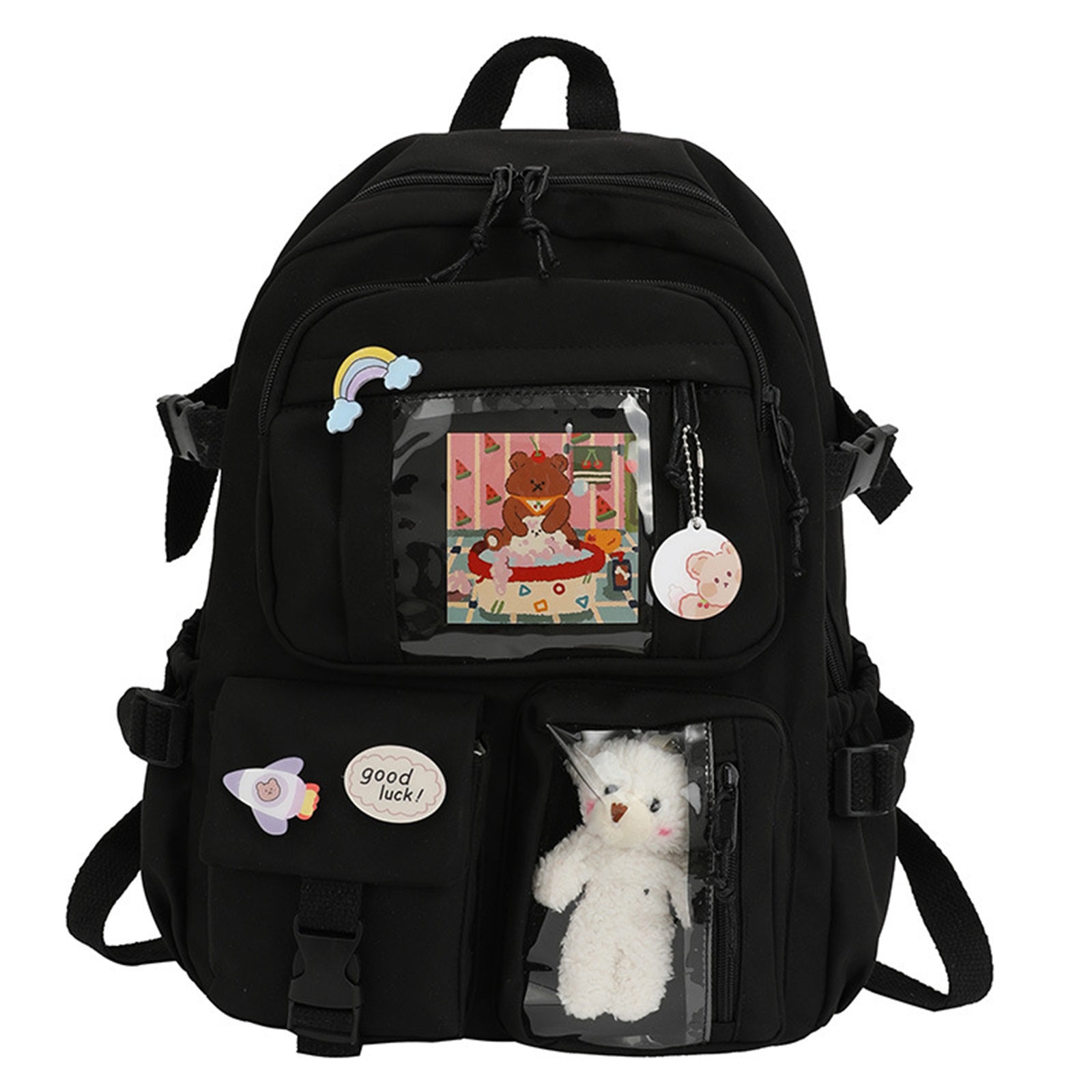 Kawaii Backpack - Cute Aesthetic Plush Pendant Pin Accessories, Large Capacity Laptop Backpack for Women - For School & Everyday Use - Perfect Gift for Teens & Students
