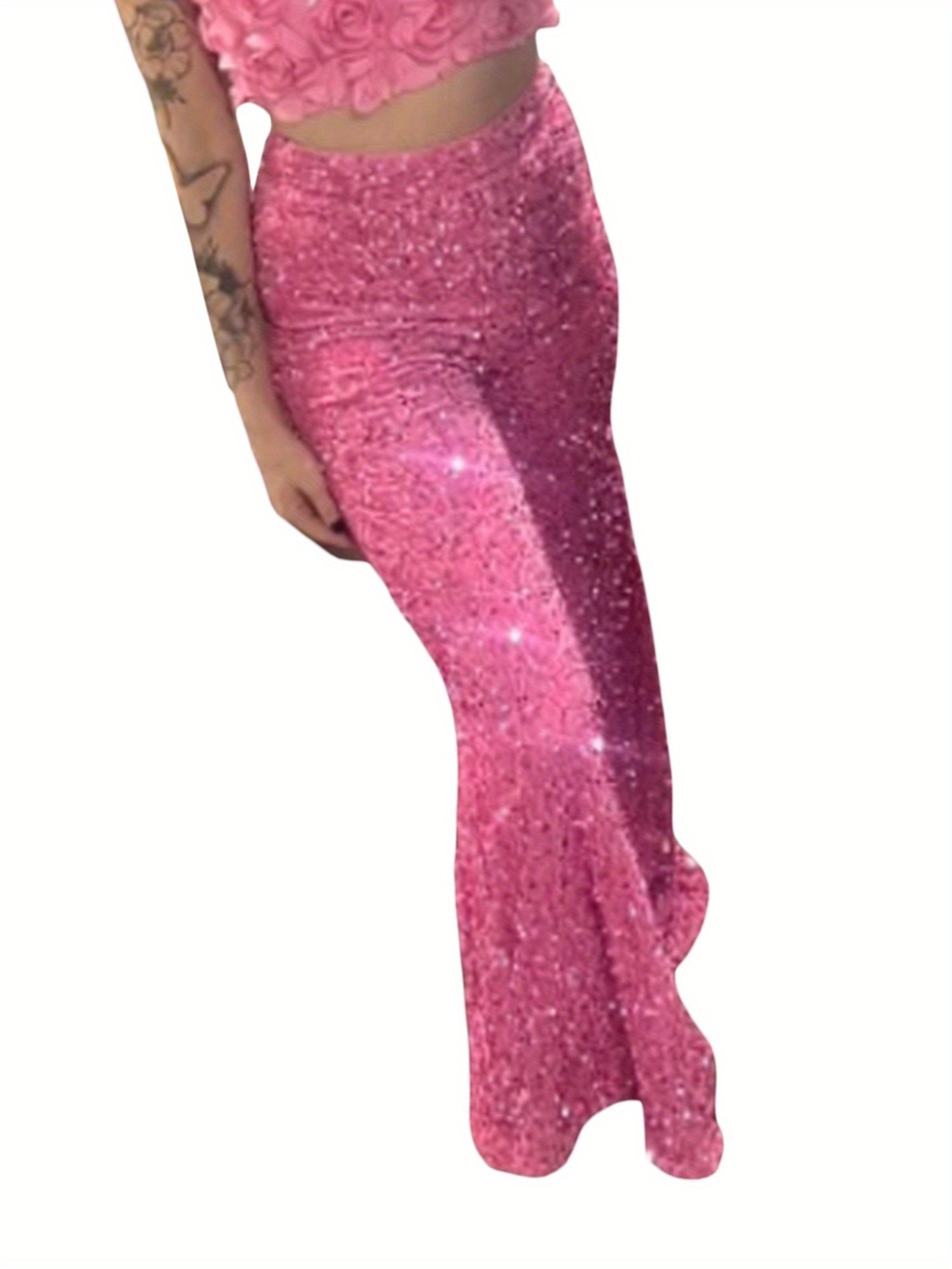 Women's High-Waisted Wide-Leg Velvet Pants with Sequin Details - Casual Loose-Fit Trousers, Black with White Sequins, Elastic Waistband, Machine Washable, Perfect for All Seasons, Party Attire | Elegant Casualwear | Velvet Se