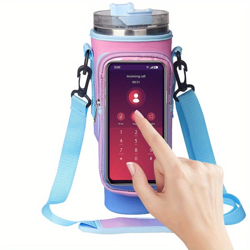 40oz Water Cup Holder Transparent Touch Screen Water Cup Holder With Adjustable Shoulder Strap, Suitable For Travel, Outdoor Sports