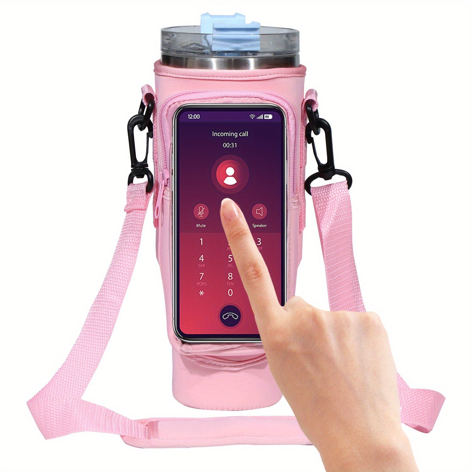 40oz Water Cup Holder Transparent Touch Screen Water Cup Holder With Adjustable Shoulder Strap, Suitable For Travel, Outdoor Sports
