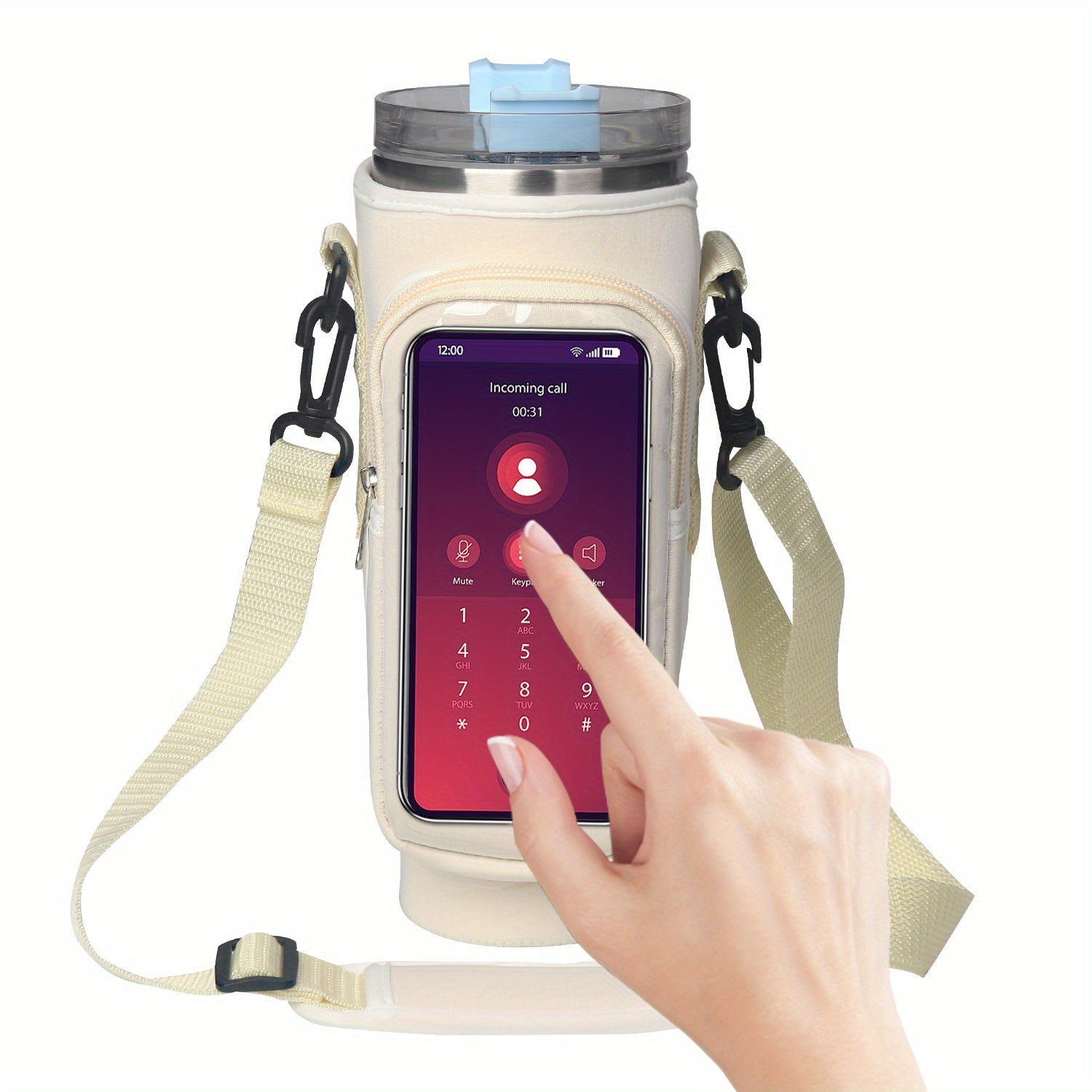 40oz Water Cup Holder Transparent Touch Screen Water Cup Holder With Adjustable Shoulder Strap, Suitable For Travel, Outdoor Sports