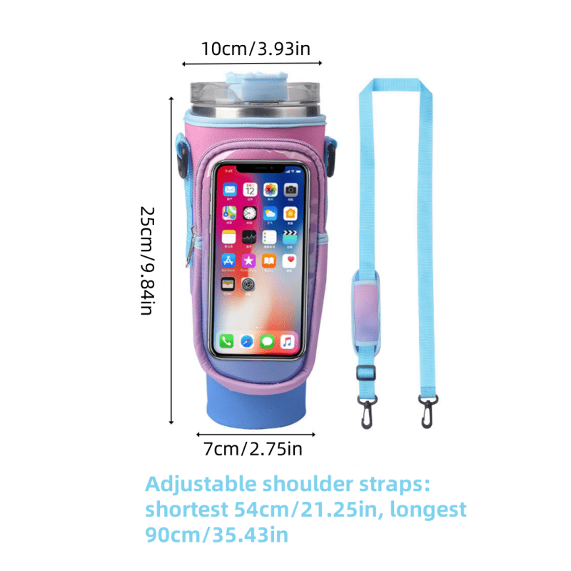 40oz Water Cup Holder Transparent Touch Screen Water Cup Holder With Adjustable Shoulder Strap, Suitable For Travel, Outdoor Sports