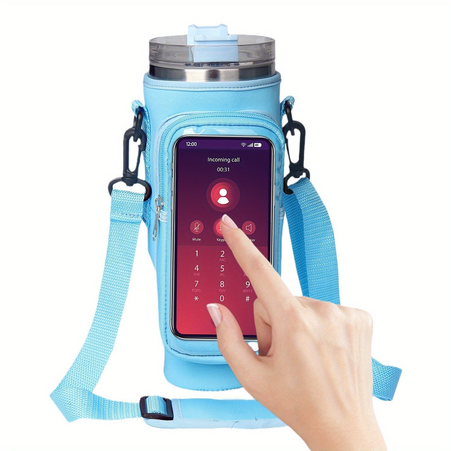 40oz Water Cup Holder Transparent Touch Screen Water Cup Holder With Adjustable Shoulder Strap, Suitable For Travel, Outdoor Sports