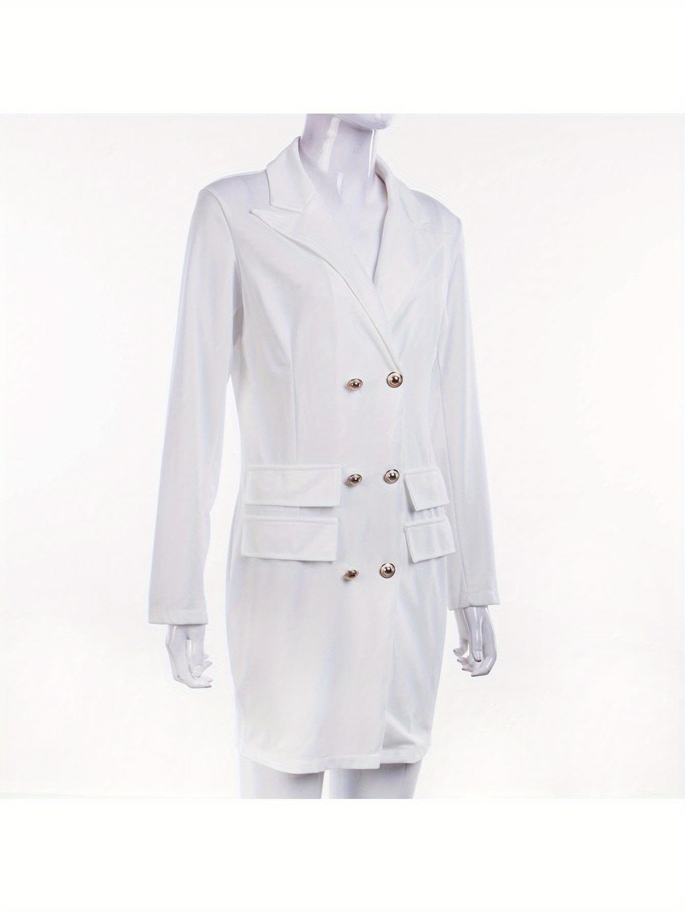 Women's Sexy Formal Long Sleeve Blazer Coat - Solid Color V-Neck Double Breasted H-Silhouette Office OL Business Coat, Machine Washable Spring/Fall Professional Attire, Business Casual Wear, Sophisticated Texture