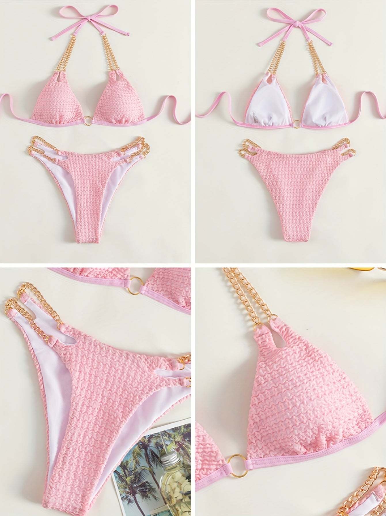 Sexy Chain Hanging Neck Bikini Swimsuit - Daring Split Swimsuit Design for Women, Perfect for Beach Vacations, Spa Days, and Poolside Lounging - Womens Beachwear and Swimwear