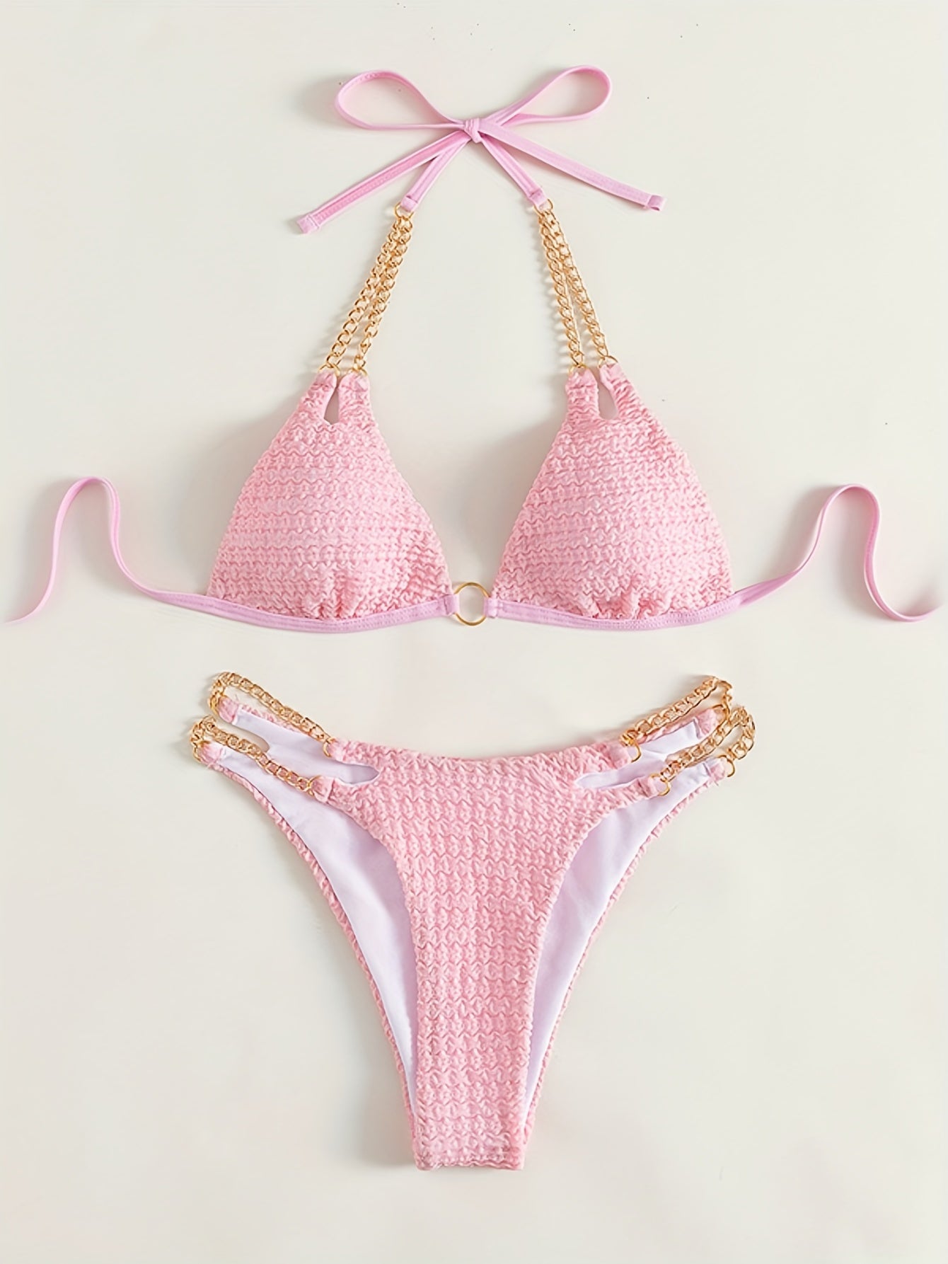 Sexy Chain Hanging Neck Bikini Swimsuit - Daring Split Swimsuit Design for Women, Perfect for Beach Vacations, Spa Days, and Poolside Lounging - Womens Beachwear and Swimwear