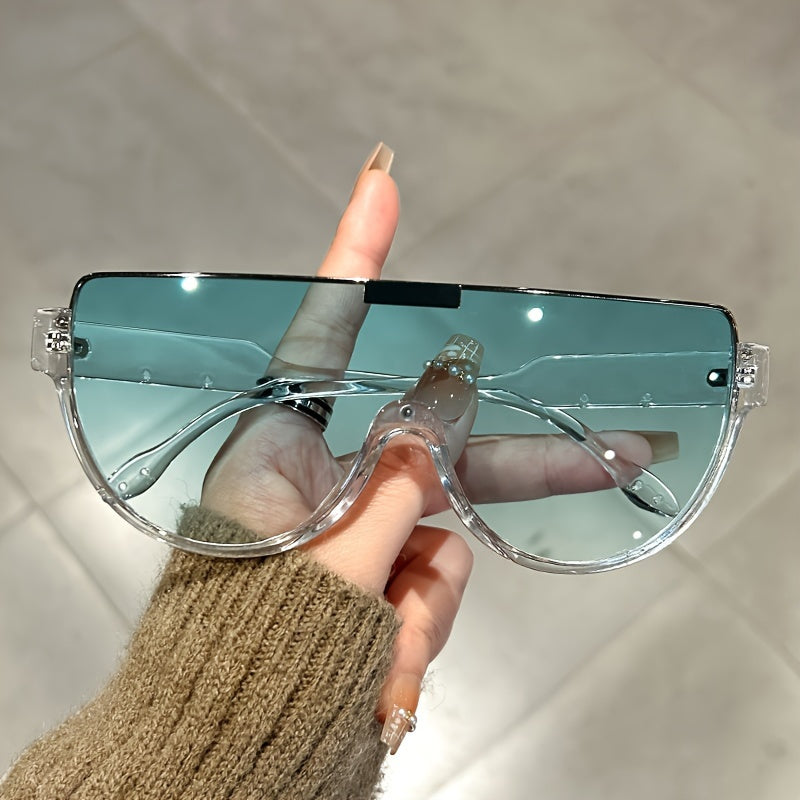 Unisex Fashionable Oversized Semi-Circular Sunglasses - Anti-Glare Sun Shades Perfect for Hiking, Beach Vacations, and Everyday Outdoor Activities; Durable Design and Style