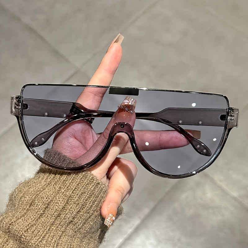 Unisex Fashionable Oversized Semi-Circular Sunglasses - Anti-Glare Sun Shades Perfect for Hiking, Beach Vacations, and Everyday Outdoor Activities; Durable Design and Style