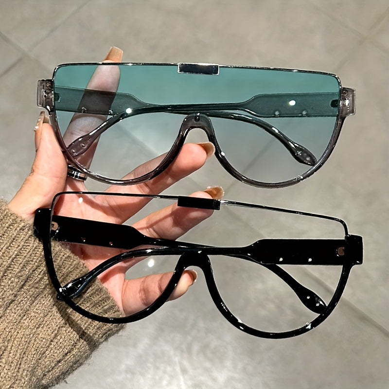 Unisex Fashionable Oversized Semi-Circular Sunglasses - Anti-Glare Sun Shades Perfect for Hiking, Beach Vacations, and Everyday Outdoor Activities; Durable Design and Style