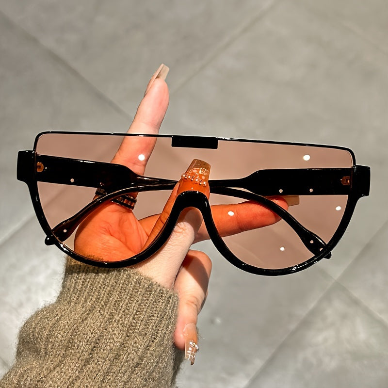 Unisex Fashionable Oversized Semi-Circular Sunglasses - Anti-Glare Sun Shades Perfect for Hiking, Beach Vacations, and Everyday Outdoor Activities; Durable Design and Style