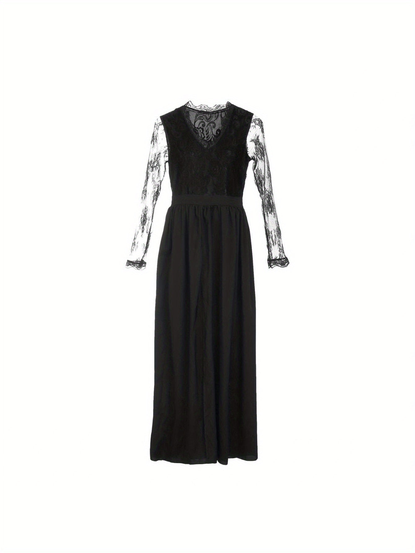 Women'S Crochet Lace Formal Dress Solid Color Long Sleeve Party Wedding Dress Bridesmaid Long Dress