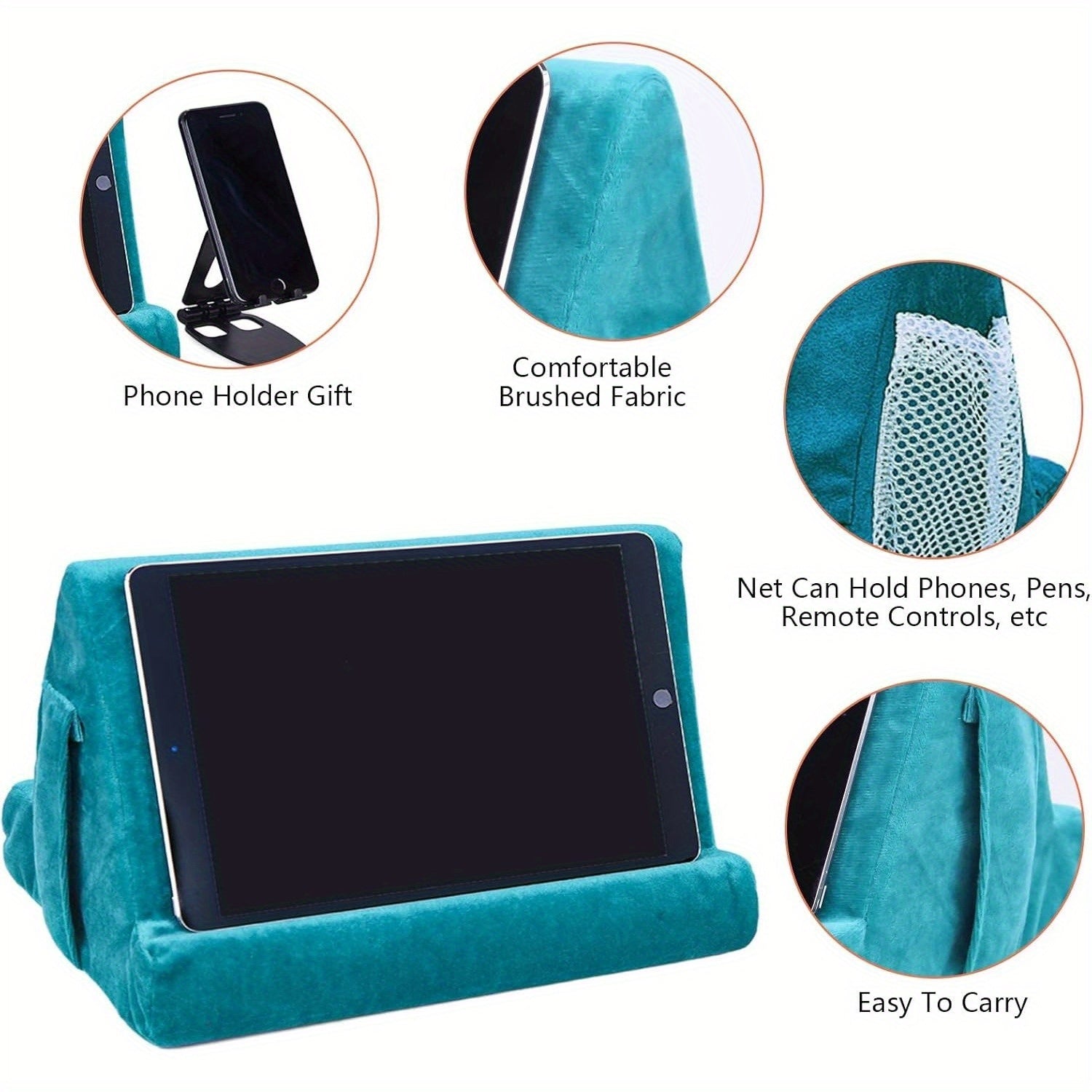 Multi-Angle Tablet Stand with Soft Pad and Net Pocket: Universal Phone Pad Stands for Lap, Knee, Sofa and Bed - Suitable for Tablets and Smartphones - Nylon Material