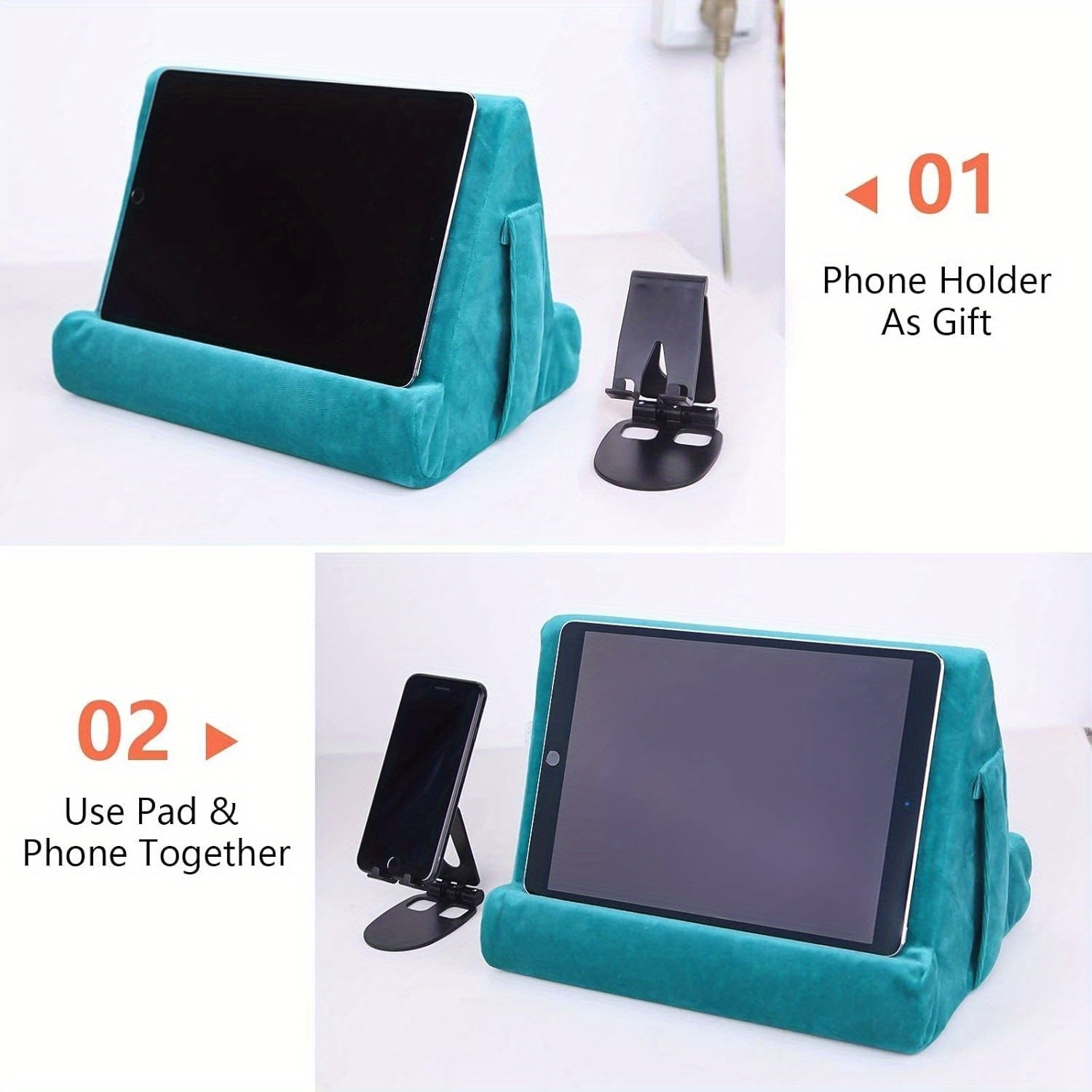 Multi-Angle Tablet Stand with Soft Pad and Net Pocket: Universal Phone Pad Stands for Lap, Knee, Sofa and Bed - Suitable for Tablets and Smartphones - Nylon Material