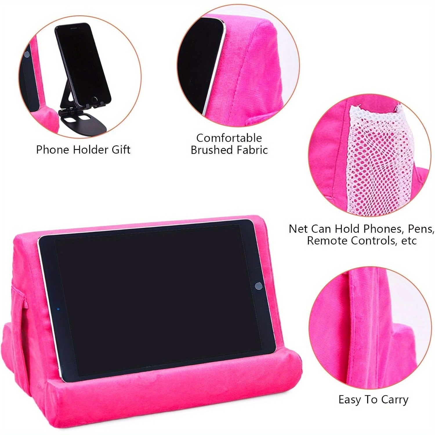 Multi-Angle Tablet Stand with Soft Pad and Net Pocket: Universal Phone Pad Stands for Lap, Knee, Sofa and Bed - Suitable for Tablets and Smartphones - Nylon Material