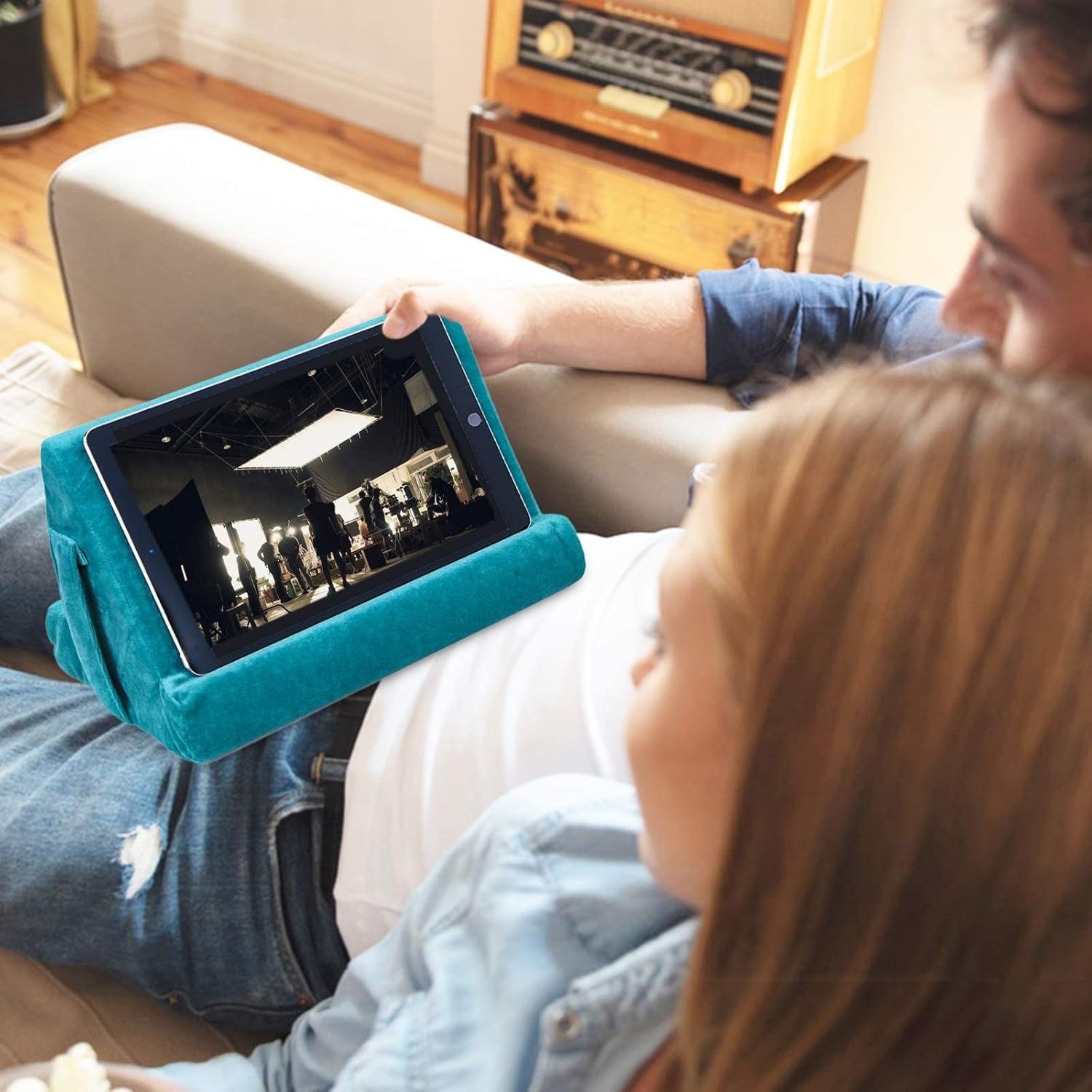 Multi-Angle Tablet Stand with Soft Pad and Net Pocket: Universal Phone Pad Stands for Lap, Knee, Sofa and Bed - Suitable for Tablets and Smartphones - Nylon Material