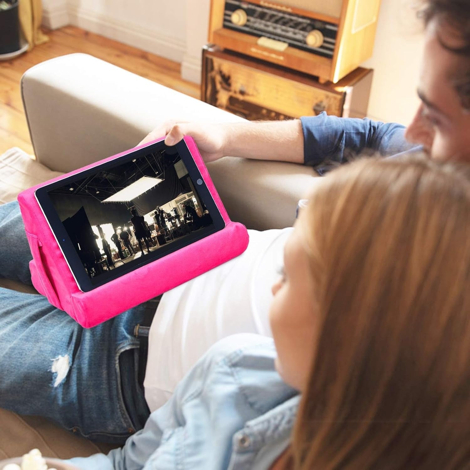 Multi-Angle Tablet Stand with Soft Pad and Net Pocket: Universal Phone Pad Stands for Lap, Knee, Sofa and Bed - Suitable for Tablets and Smartphones - Nylon Material