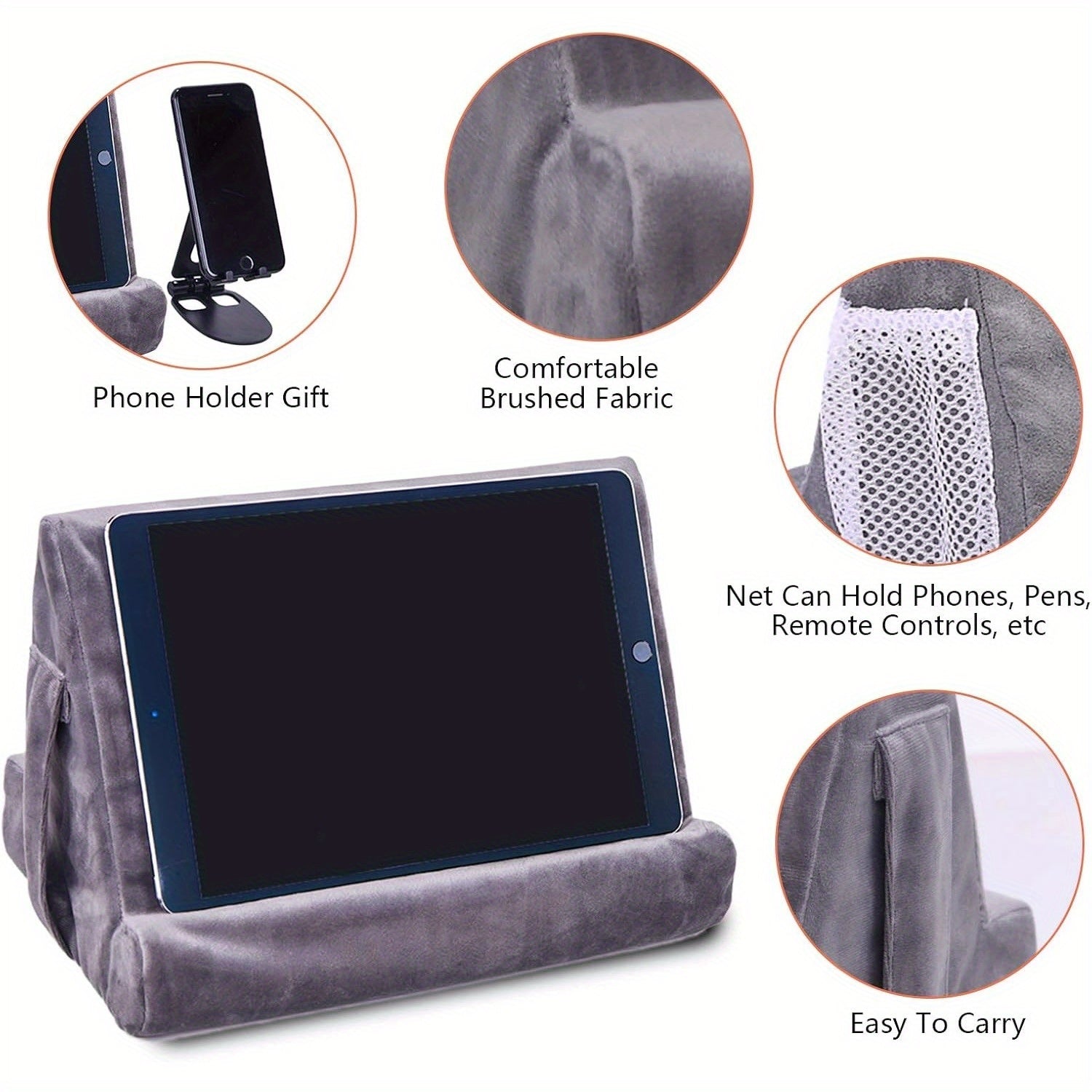 Multi-Angle Tablet Stand with Soft Pad and Net Pocket: Universal Phone Pad Stands for Lap, Knee, Sofa and Bed - Suitable for Tablets and Smartphones - Nylon Material