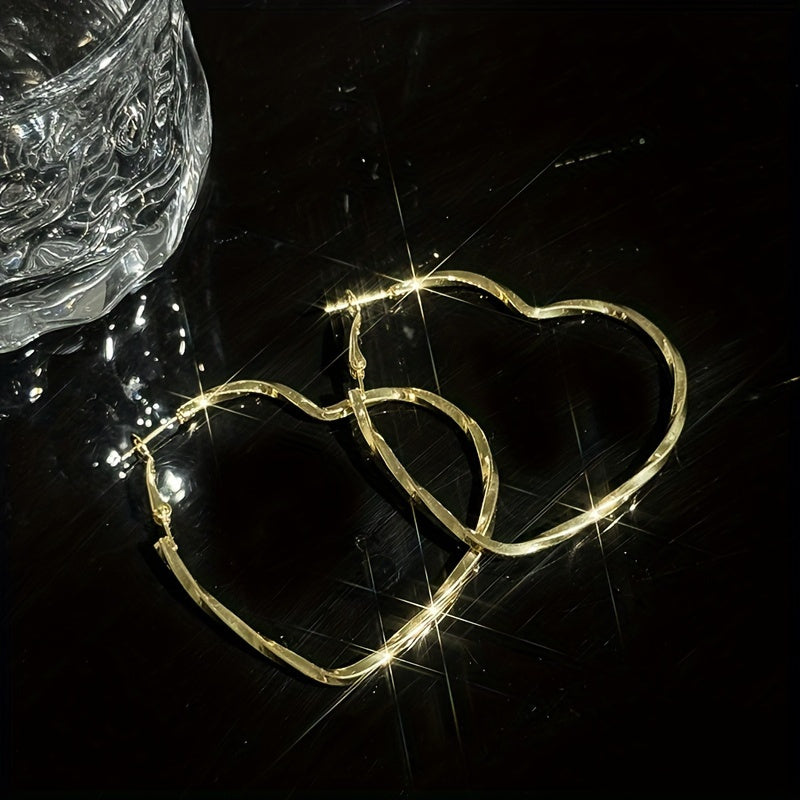 2 Pairs Of Elegant Simple Style Heart Shaped Hoop Earrings, Fashionable Women's Everyday Casual Gifts