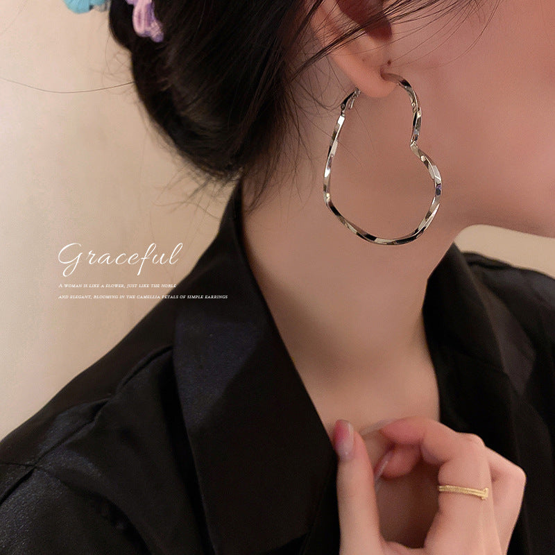 2 Pairs Of Elegant Simple Style Heart Shaped Hoop Earrings, Fashionable Women's Everyday Casual Gifts