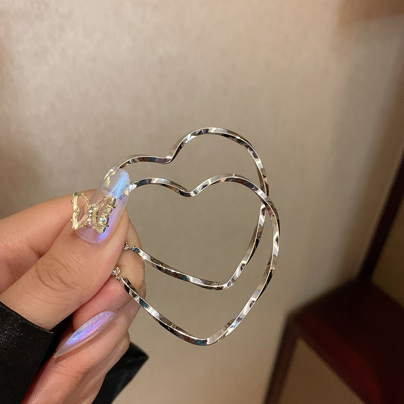 2 Pairs Of Elegant Simple Style Heart Shaped Hoop Earrings, Fashionable Women's Everyday Casual Gifts
