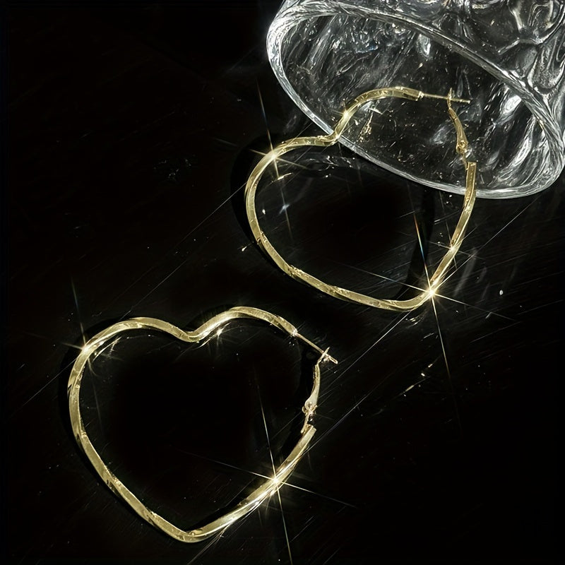 2 Pairs Of Elegant Simple Style Heart Shaped Hoop Earrings, Fashionable Women's Everyday Casual Gifts