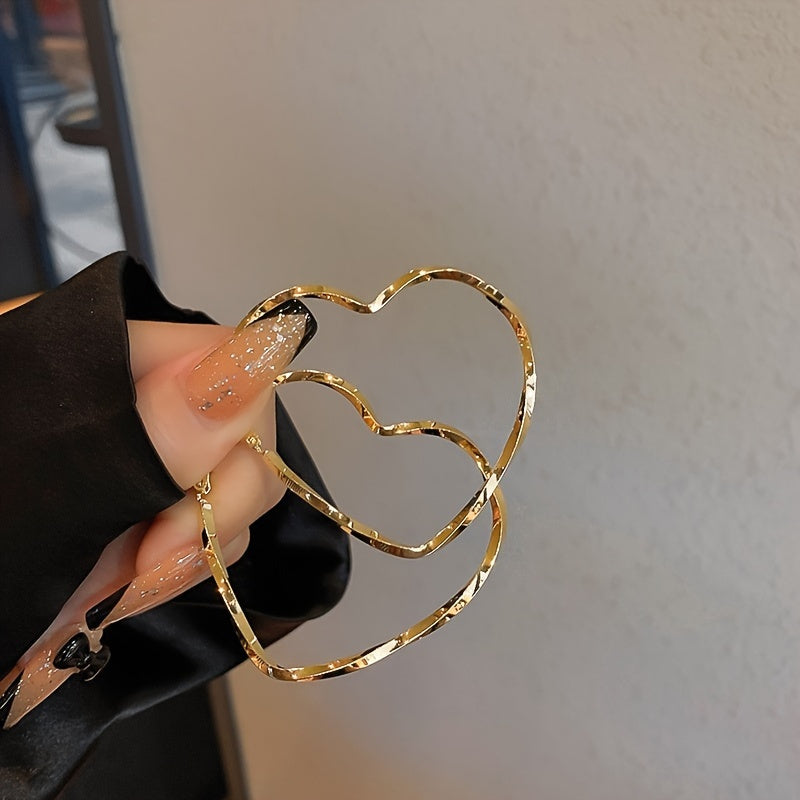 2 Pairs Of Elegant Simple Style Heart Shaped Hoop Earrings, Fashionable Women's Everyday Casual Gifts