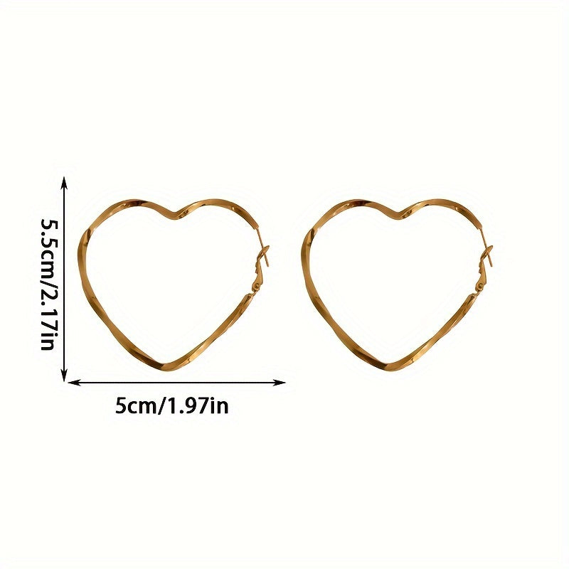 2 Pairs Of Elegant Simple Style Heart Shaped Hoop Earrings, Fashionable Women's Everyday Casual Gifts