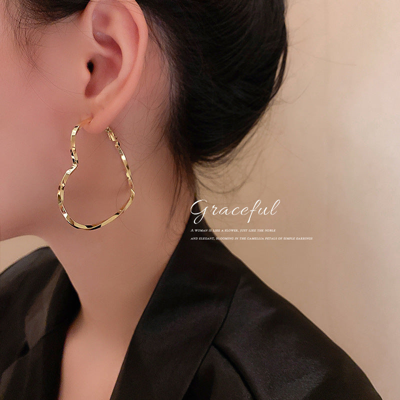 2 Pairs Of Elegant Simple Style Heart Shaped Hoop Earrings, Fashionable Women's Everyday Casual Gifts