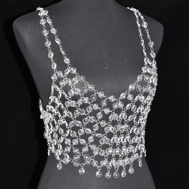 Transparent Bra Chain, Elegant Minimalist Style Silvery Plated Chest Chain Body Chain Jewelry for Stage And Performance