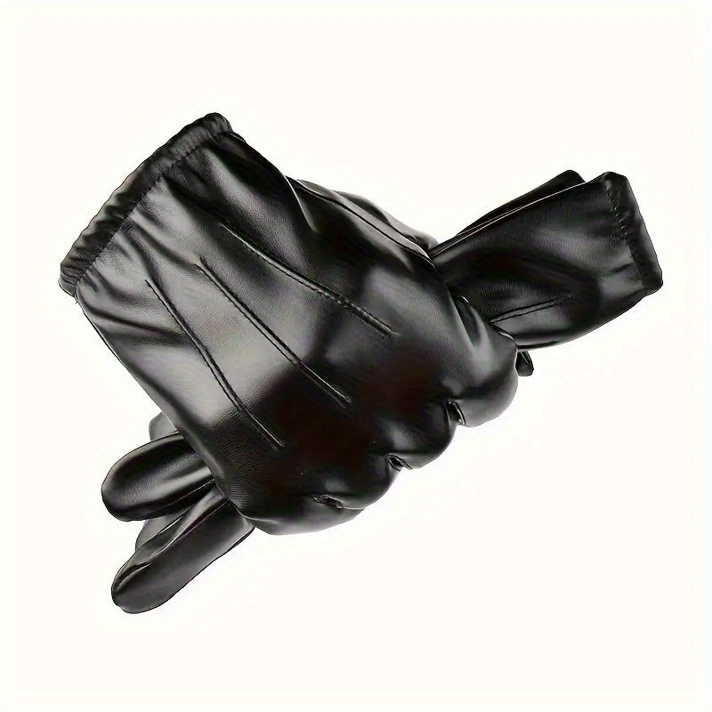 2pcs Men's PU Leather Touchscreen Driving Gloves - Texting Compatible, Hand-Washable, Pull-On Closure, Non-Textile Weave, for Autumn and Winter Warmth