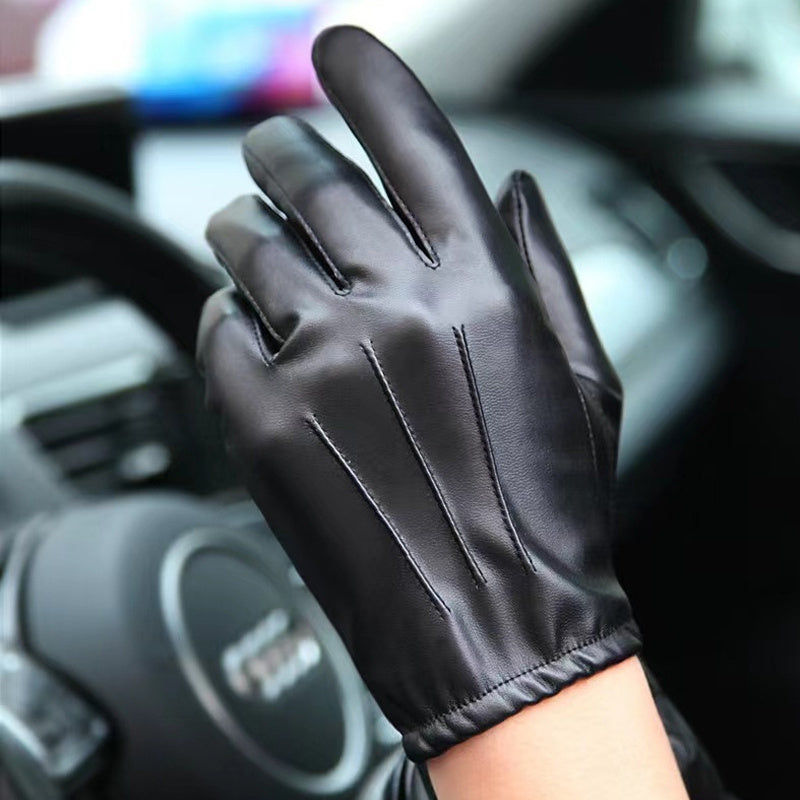 2pcs Men's PU Leather Touchscreen Driving Gloves - Texting Compatible, Hand-Washable, Pull-On Closure, Non-Textile Weave, for Autumn and Winter Warmth