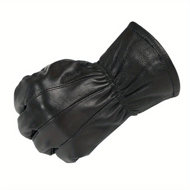 2pcs Men's PU Leather Touchscreen Driving Gloves - Texting Compatible, Hand-Washable, Pull-On Closure, Non-Textile Weave, for Autumn and Winter Warmth