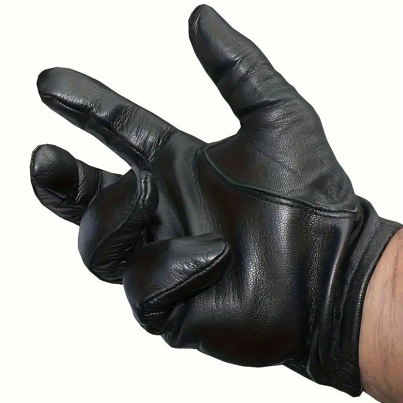2pcs Men's PU Leather Touchscreen Driving Gloves - Texting Compatible, Hand-Washable, Pull-On Closure, Non-Textile Weave, for Autumn and Winter Warmth
