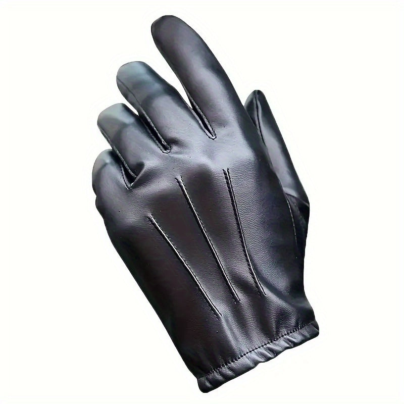 2pcs Men's PU Leather Touchscreen Driving Gloves - Texting Compatible, Hand-Washable, Pull-On Closure, Non-Textile Weave, for Autumn and Winter Warmth