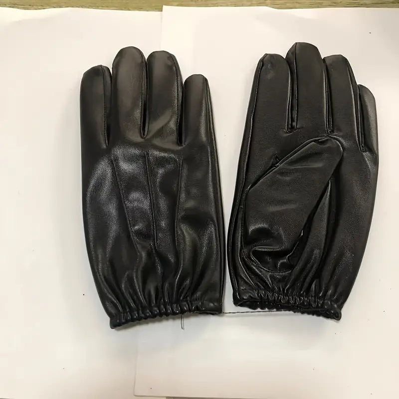 2pcs Men's PU Leather Touchscreen Driving Gloves - Texting Compatible, Hand-Washable, Pull-On Closure, Non-Textile Weave, for Autumn and Winter Warmth