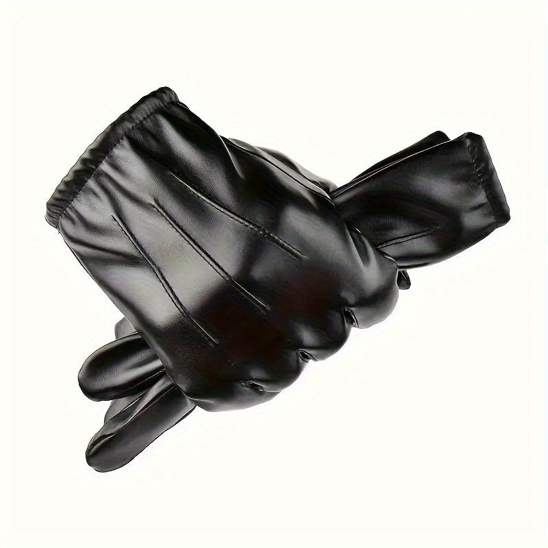 2pcs Men's PU Leather Touchscreen Driving Gloves - Texting Compatible, Hand-Washable, Pull-On Closure, Non-Textile Weave, for Autumn and Winter Warmth