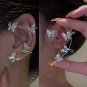 2PCS/Set Butterfly Earrings Ear Cuffs Climber Wrap Around Earrings For Women Fairy Right Left No Piercing Ear Clip Silvery Ear Jewelry Gift