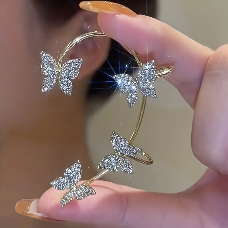 2PCS/Set Butterfly Earrings Ear Cuffs Climber Wrap Around Earrings For Women Fairy Right Left No Piercing Ear Clip Silvery Ear Jewelry Gift