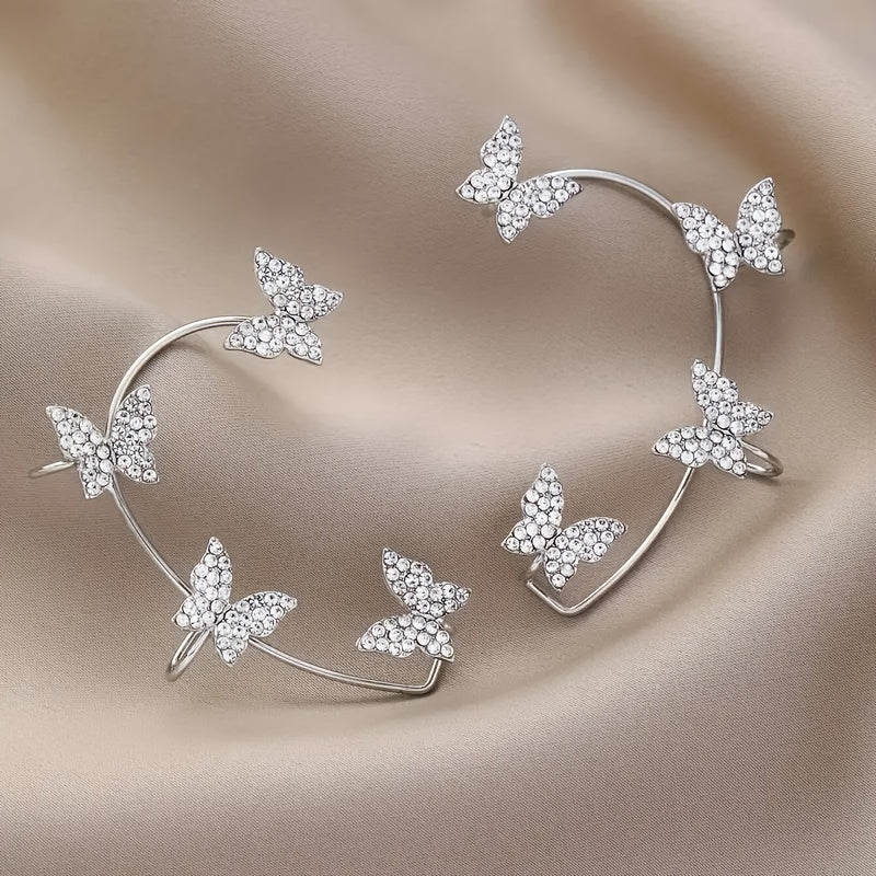 2PCS/Set Butterfly Earrings Ear Cuffs Climber Wrap Around Earrings For Women Fairy Right Left No Piercing Ear Clip Silvery Ear Jewelry Gift