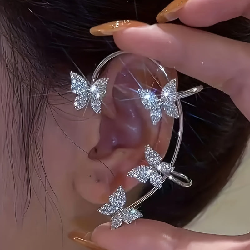 2PCS/Set Butterfly Earrings Ear Cuffs Climber Wrap Around Earrings For Women Fairy Right Left No Piercing Ear Clip Silvery Ear Jewelry Gift